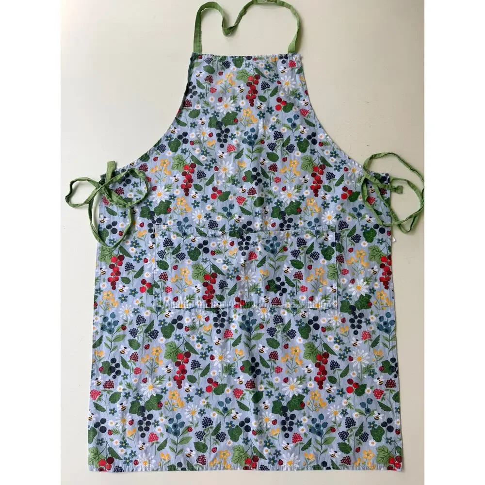 Cottagecore Floral Berry Cotton Cooking Apron with Pocket Adjustable Kitchen Bib